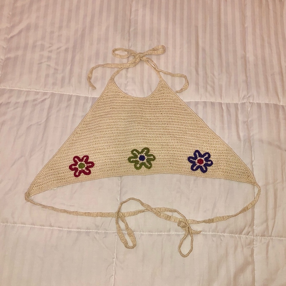 🌸Zara Macrame Crochet Crop Halter Top With Flower Detail☀️